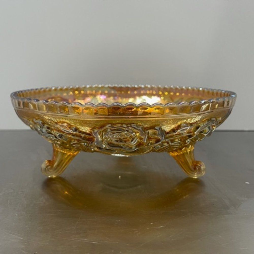 Imperial Rubigold Carnival Glass Rose Pattern 9"